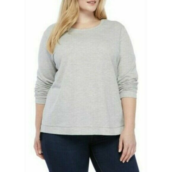 𝅺new Directions Gray Lace Bottom French Terry Long Sleeve Top Plus Size 1X NWT - Picture 3 of 8